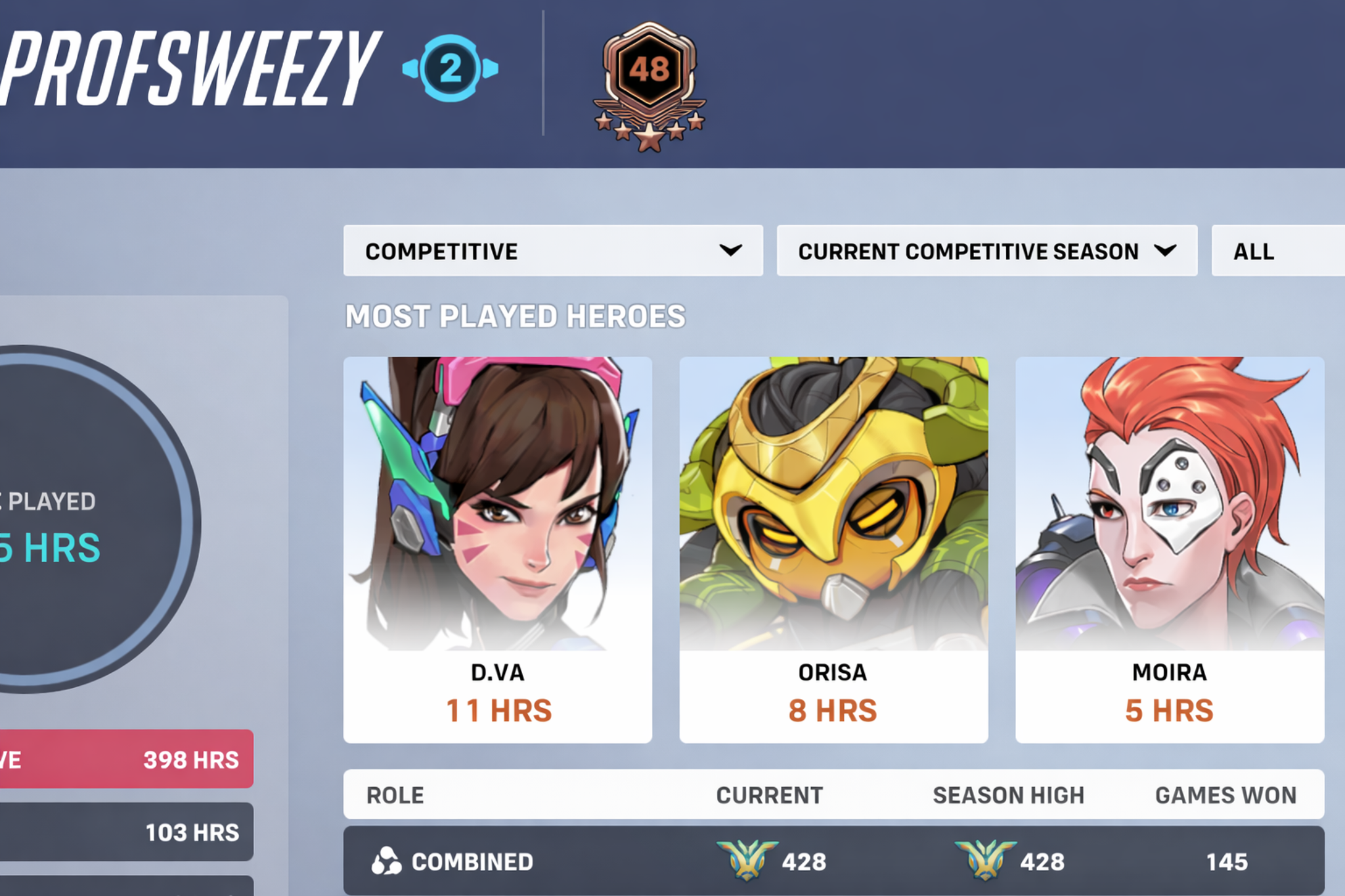 Overwatch competitive profile showing top 500 rank